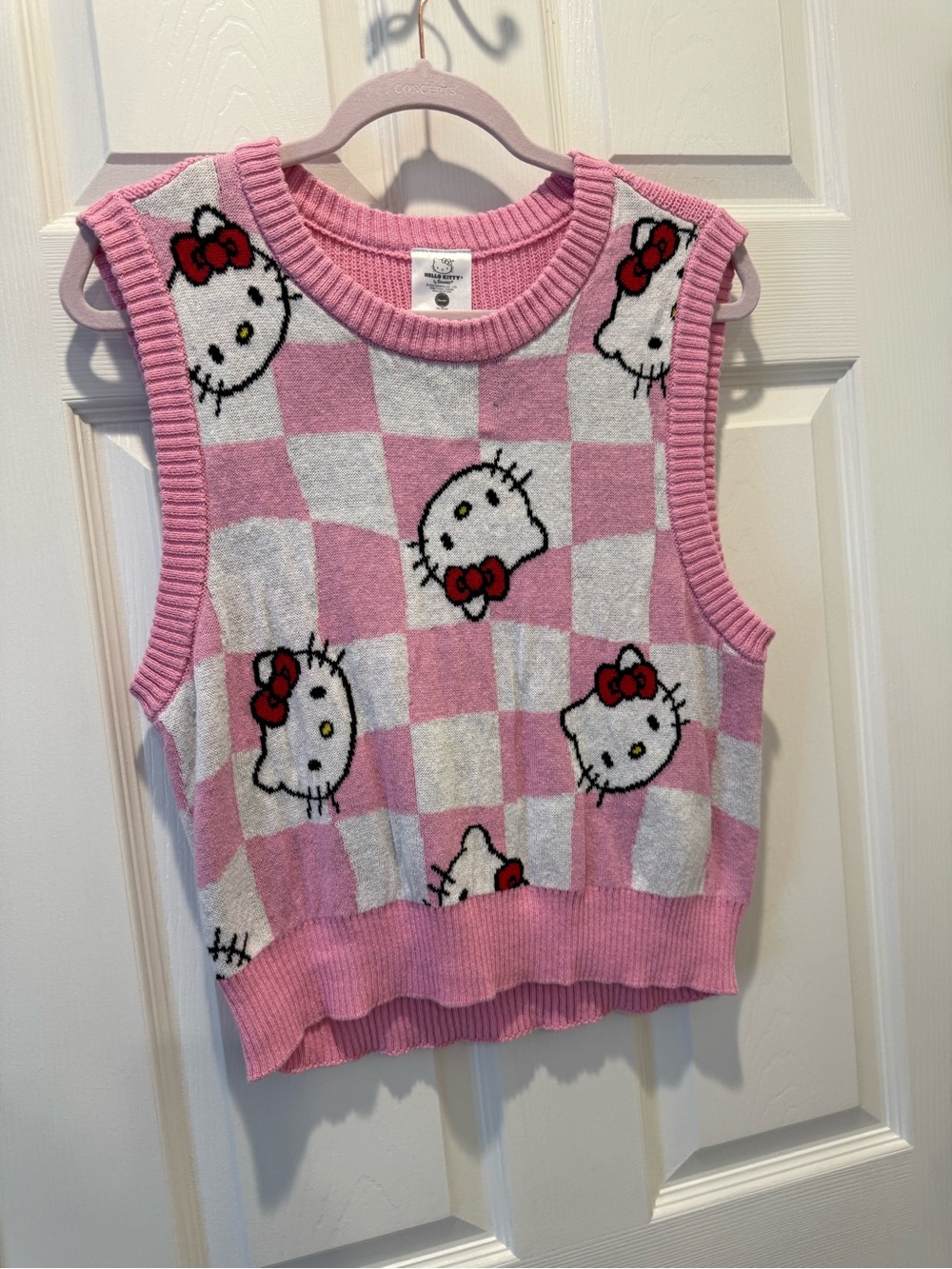Sanrio Pink & White Hello Kitty Checkerboard Knit Vest